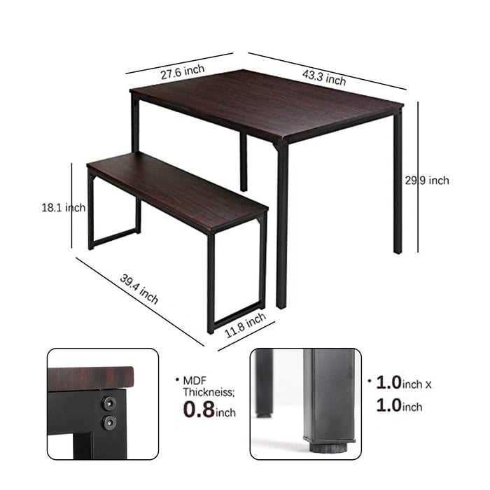 Morden charming style dining table set with a tatble and two benches for kichen, diniing room,Walnut