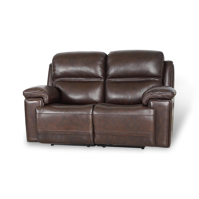 Timo Top Grain Leather Power Reclining Loveseat | Adjustable Headrest | Cross Stitching