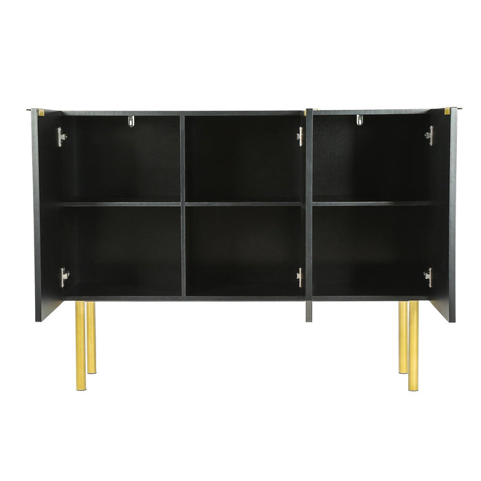 Modern Simple & Luxury Style Sideboard Particle Board & MDF Board Cabinet with Gold Metal Legs & Handles, Adjustable Shelves for Living Room, Dining Room (Black)