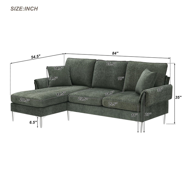 84 " Convertible Sectional Sofa,Modern Chenille L-Shaped Sofa Couch with Reversible Chaise Lounge, Fit for Living Room, Apartment(2 Pillows)