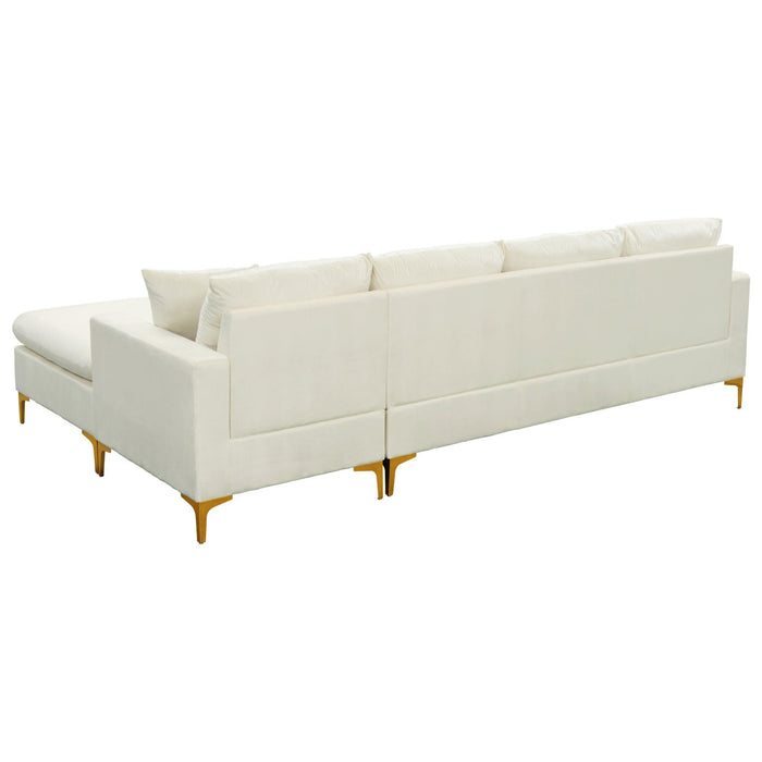 110.6" Sectional Sofa with Ottoman, L-Shape Elegant Velvet Upholstered Couch with 2 Pillows for Living Room Apartment,Cream White