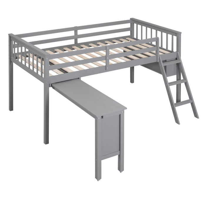 Twin Size Loft Bed With Removable Desk and Cabinet, Gray