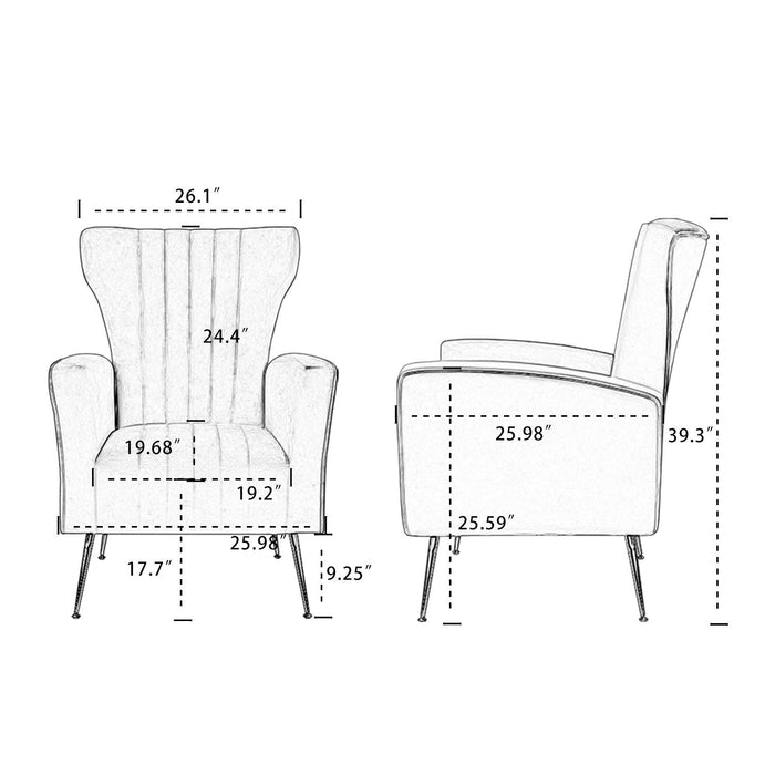 Velvet Accent Chair, Wingback Arm Chair with Gold Legs, Upholstered Single Sofa for Living Room Bedroom, White