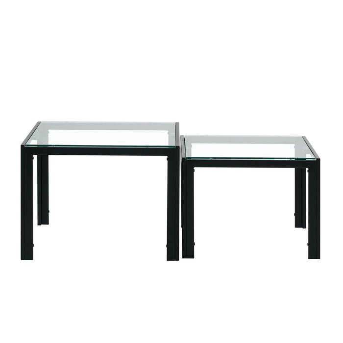 Nesting Coffee Table Set of 2, SquareModern Stacking Table with Tempered Glass Finish for Living Room,Transparent