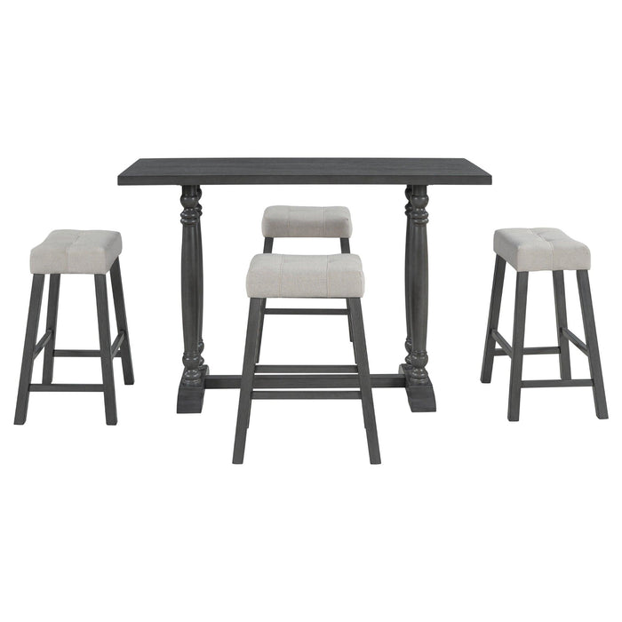 5-Piece Dining Table Set, Counter Height Dining Furniture with a Rustic Table and 4 Upholstered Stools for Kitchen, Dining Room (Gray)