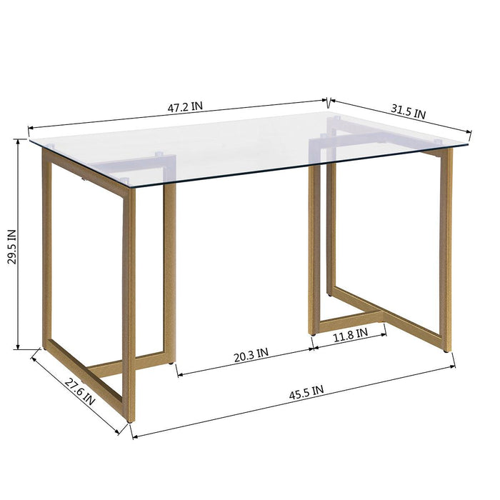 47'' Iron Dining Table with Tempered Glass Top, Clear