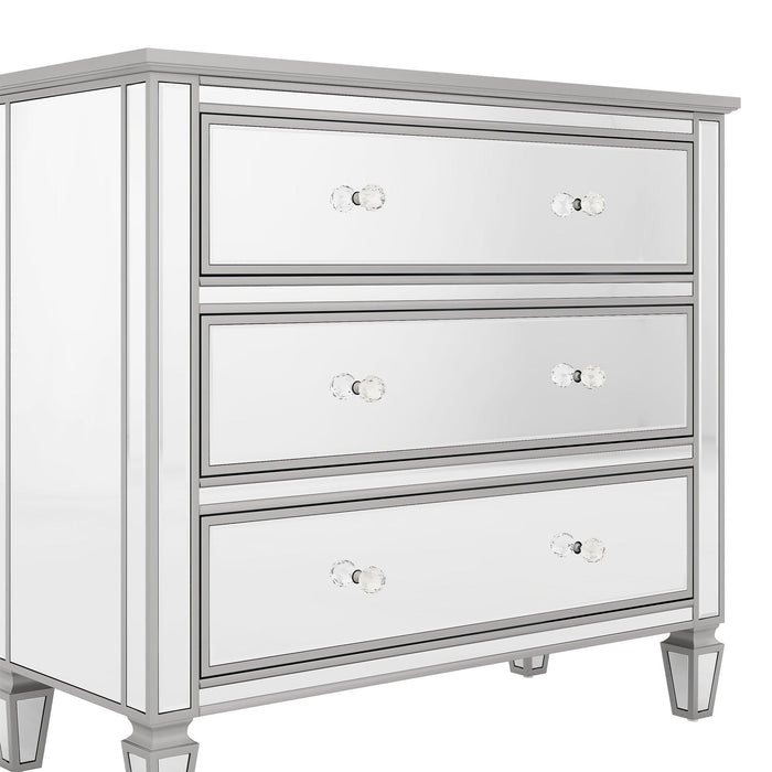 Elegant Mirrored Chest with 3 Drawers,Modern Silver FinishedStorage Cabinet for Living Room, Hallway, Entryway