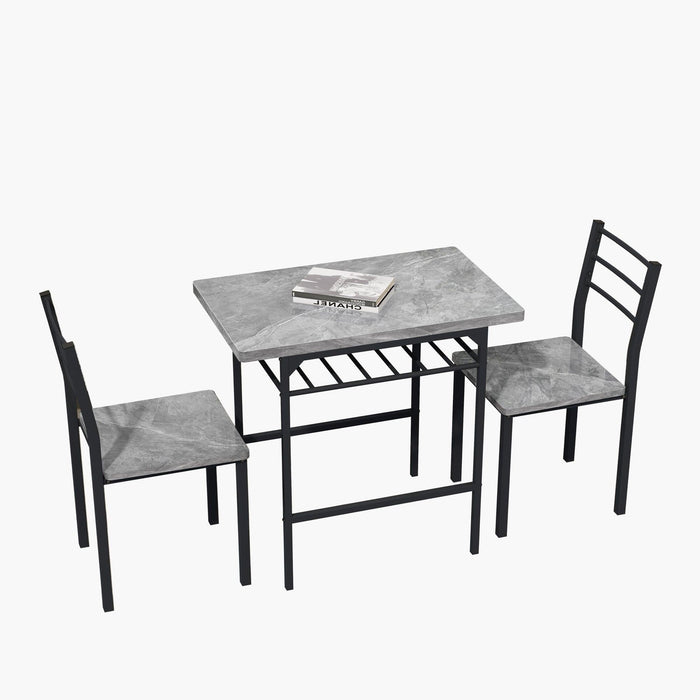 Modern 3-Piece  Dining Table Set with  2 Chairs for Dining Room，Black Frame+Printed Gray Marble Finish