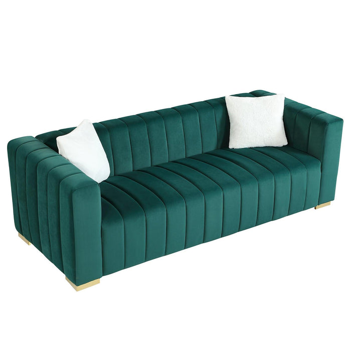 AModern  channel sofa  take on a traditional Chesterfield,Dark Green color,3 Seater