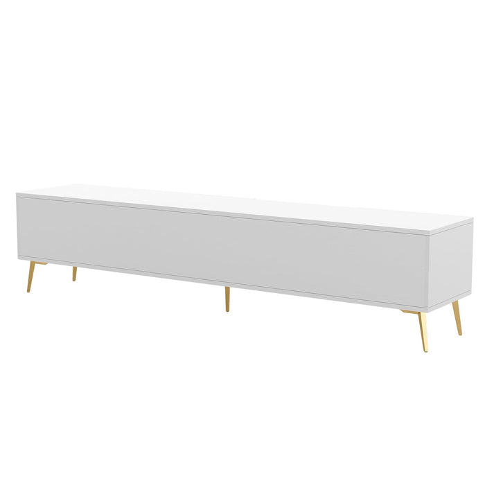 Modern TV Stand with 5 Champagne legs - Durable, stylish, spacious, versatileStorage TVS up to 77" (White)