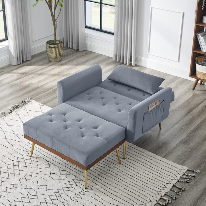 Recline Sofa Chair with Ottoman, Two Arm Pocket and Wood Frame include 1 Pillow, Grey (40.5”x33”x32”)