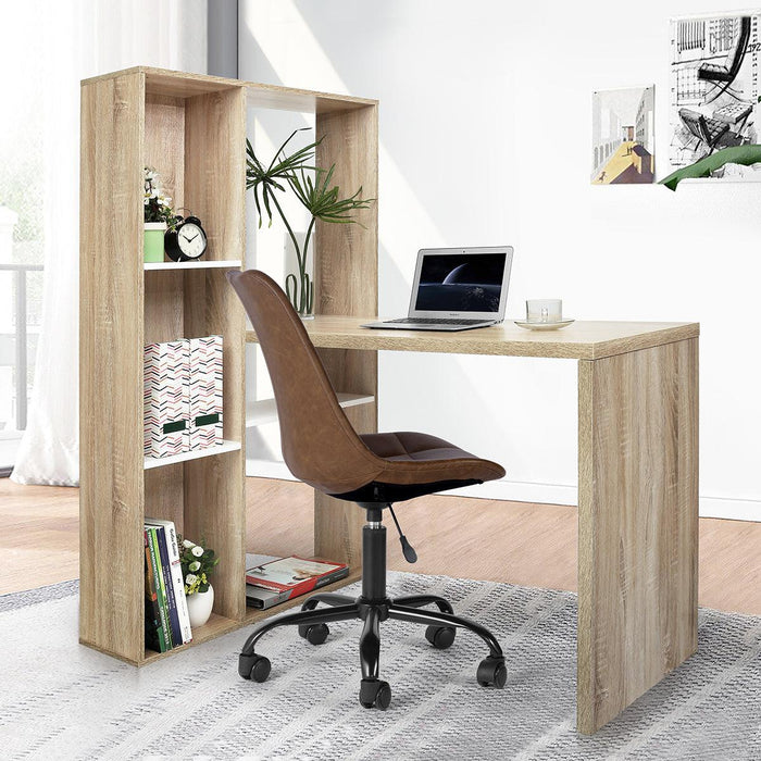 47.2"W X 19.7"D X 29.5"-54.3"H 2 in 1 computer desk/ L-shape Desktop with shelves - OAK