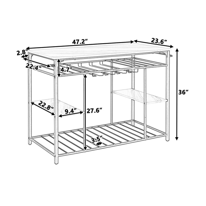 Counter Height Kitchen Dining Room Kitchen Island Prep Table with Glass Racks, Kitchen Rack with Large Worktop, Console Table for Living Room, Marble White