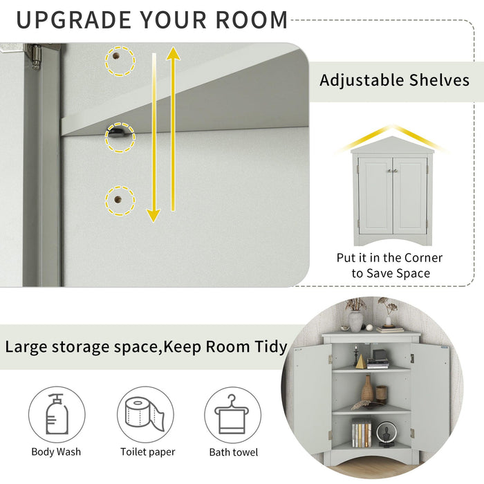 Grey Triangle BathroomStorage Cabinet with Adjustable Shelves, Freestanding Floor Cabinet for Home Kitchen