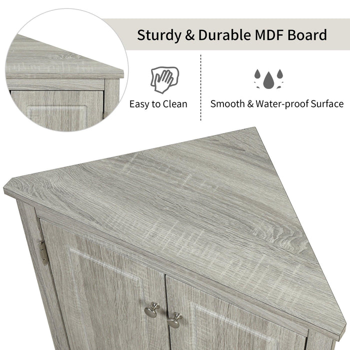 Oak Triangle BathroomStorage Cabinet with Adjustable Shelves, Freestanding Floor Cabinet for Home Kitchen