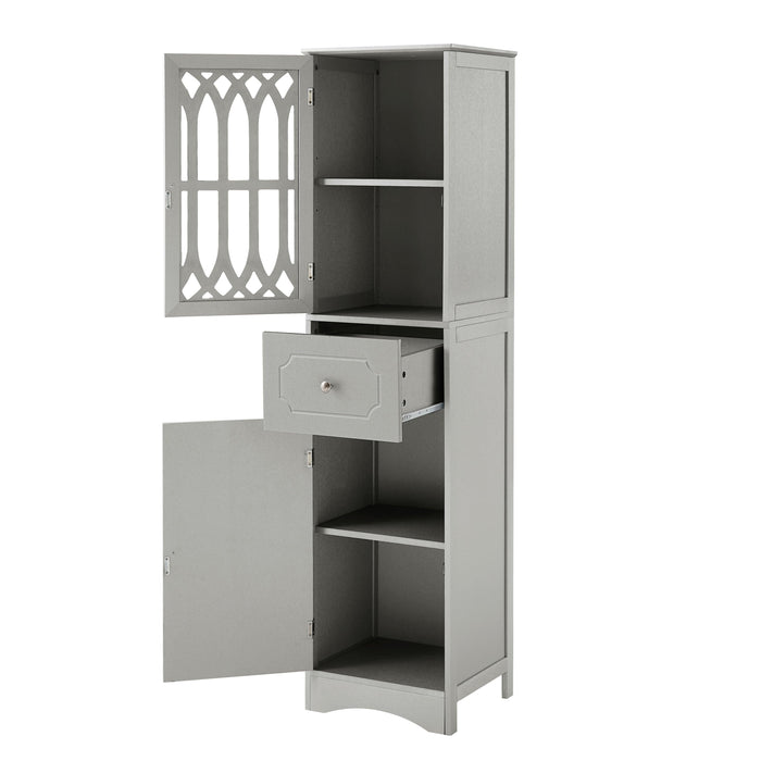 Tall Bathroom Cabinet, FreestandingStorage Cabinet with Drawer and Doors, MDF Board, Acrylic Door, Adjustable Shelf, Grey