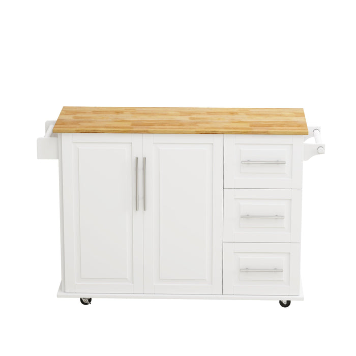 Kitchen Island Cart with 2 Door Cabinet and Three Drawers,43.31 Inch Width with Spice Rack, Towel Rack （White)