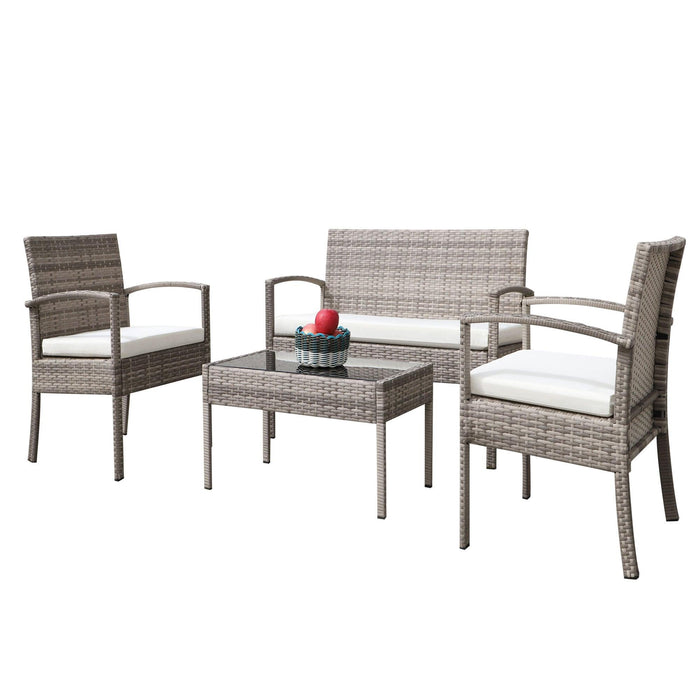 4 pieces outdoor rattan sofa patio furniture set gray wicker terrace talk sofa set