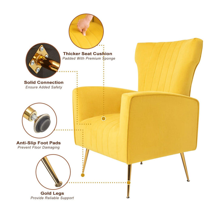 Velvet Accent Chair, Wingback Arm Chair with Gold Legs, Upholstered Single Sofa for Living Room Bedroom