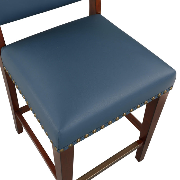 Danbers Stationary Faux Leather Blue Counter Stool with Nail Heads