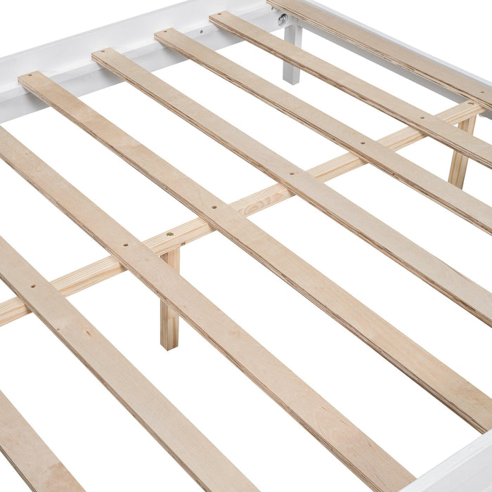 Queen Size Canopy Platform Bed with Headboard and Footboard,Slat Support Leg - White