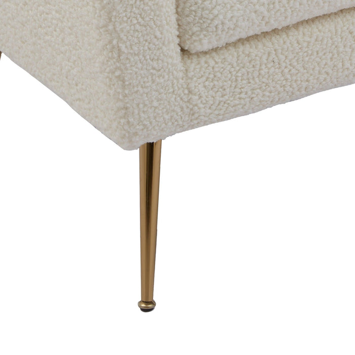 29.5"WModern Boucle Accent Chair Armchair Upholstered Reading Chair Single Sofa Leisure Club Chair with Gold Metal Leg and Throw Pillow for Living Room Bedroom Dorm Room Office, Ivory Boucle