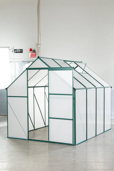 Outdoor Patio 6ft x 8ft Walk-in Polycarbonate Greenhouse with Window and Aluminum Base