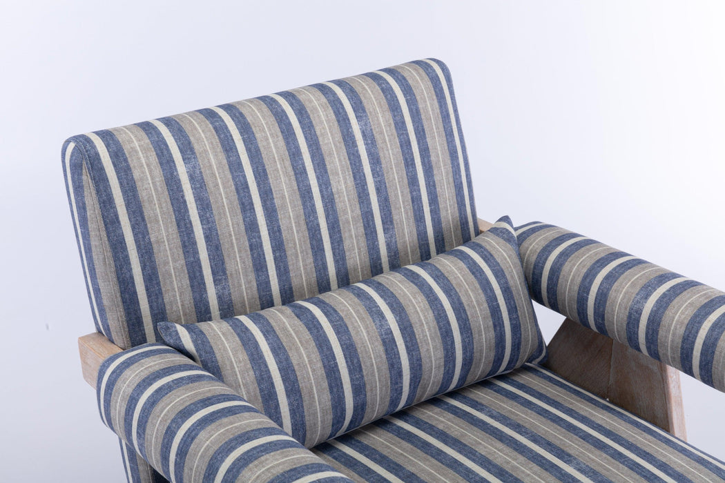 Accent chair, KD rubber wood legs with black finish. Fabric cover the seat. With a cushion.Blue Stripe