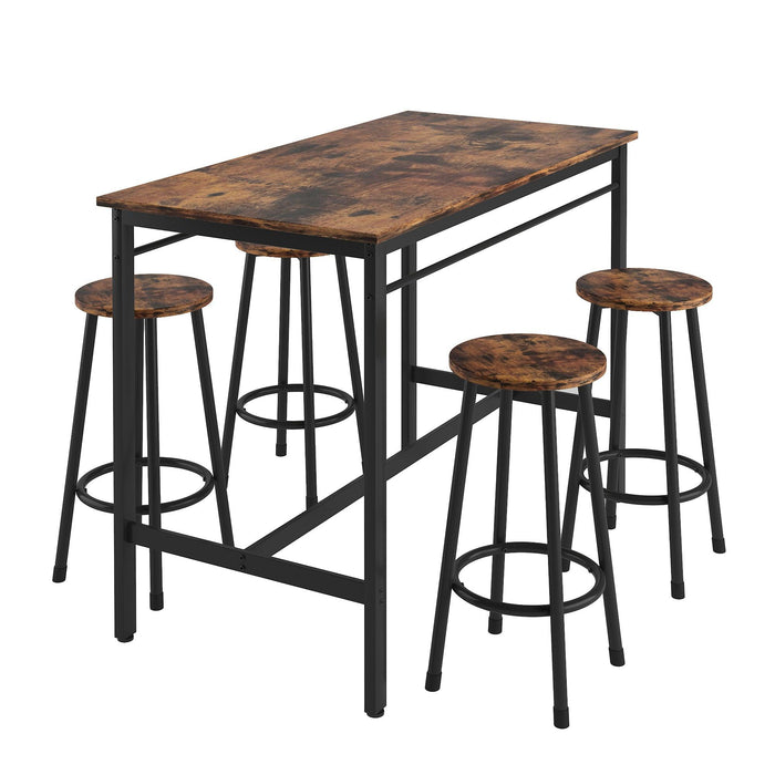 5-Piece Kitchen Counter Height Table Set, Bar Table with 4 Stools (Rustic Brown)