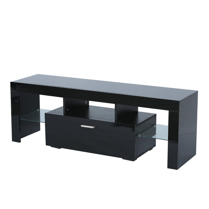 Black morden TV Stand with LED Lights,high glossy front TV Cabinet,can be assembled in Lounge Room, Living Room or Bedroom,color:BLACK