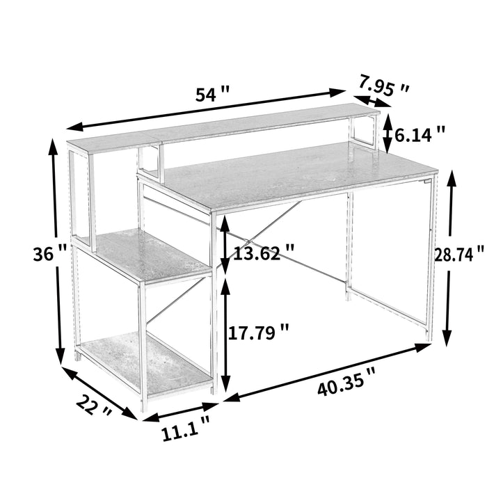 Computer Desk withStorage Shelves（Rustic Brown+Black）