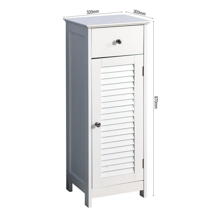 Bathroom Floor CabinetStorage Organizer Set with Drawer and Single Shutter Door Wooden White