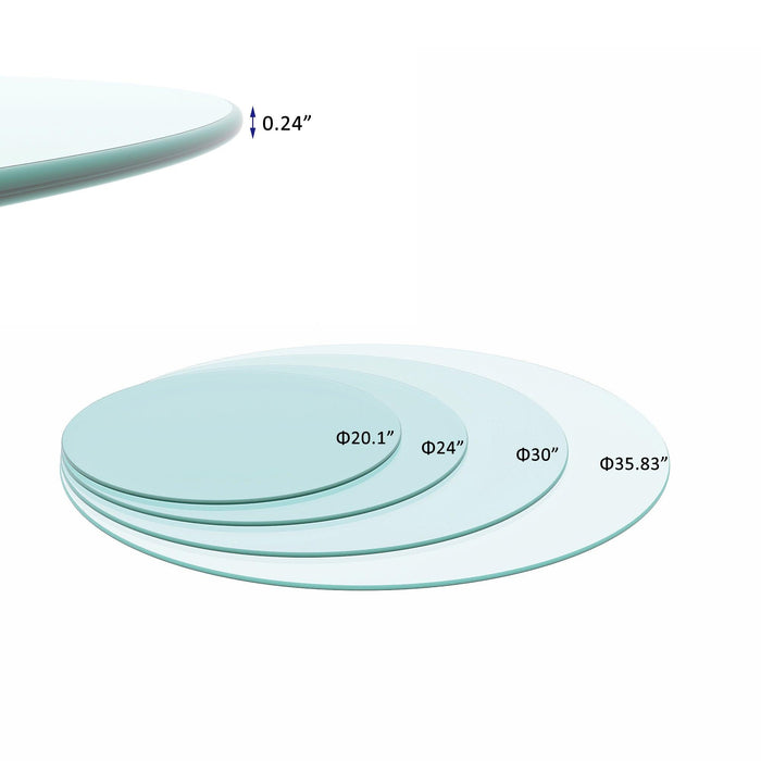 24" Inch Round Tempered Glass Table Top Clear Glass 1/4" Inch Thick Round Polished Edge