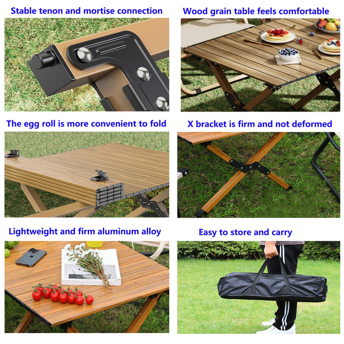 Portable picnic table, rollable aluminum alloy table top, with folding solid X-shaped frame, and handbag  ZB1002MW