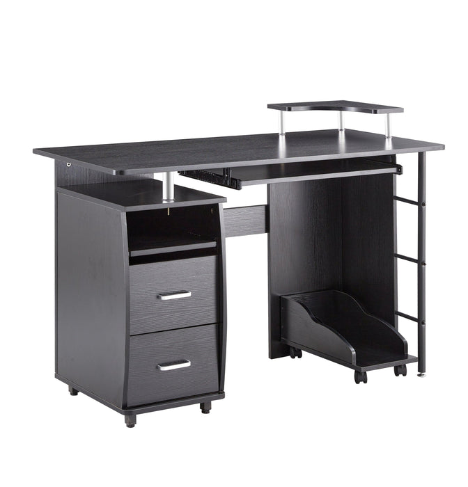 solid wood computer Desk,office table with PC droller,Storage shelves and file cabinet , two drawers, CPU tray,a shelf  used for planting, single , black. 47.24''L 21.65''W 34.35''H