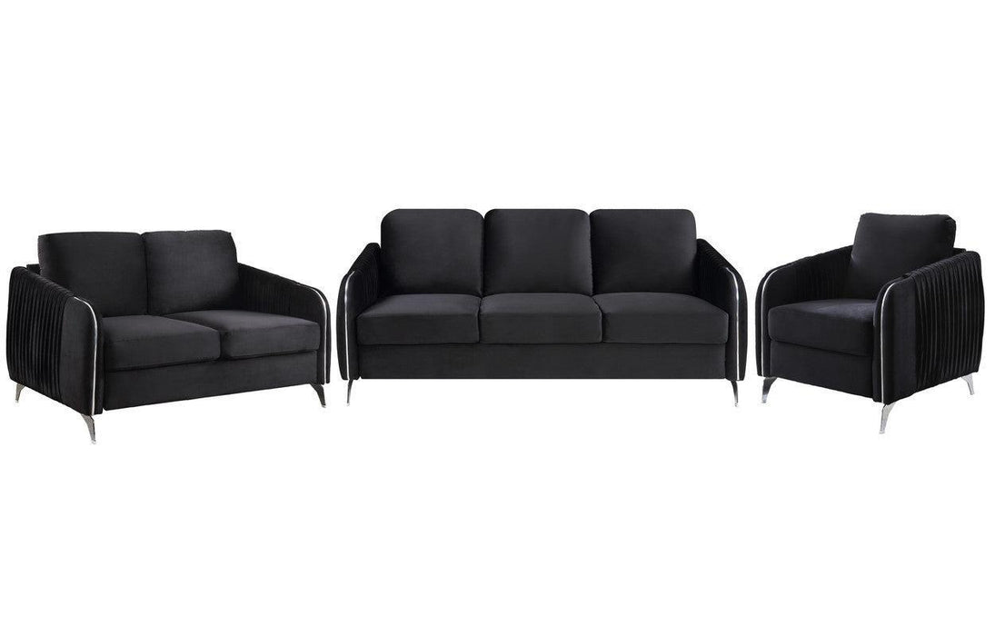 Hathaway Black Velvet Fabric Sofa Loveseat Chair Living Room Set