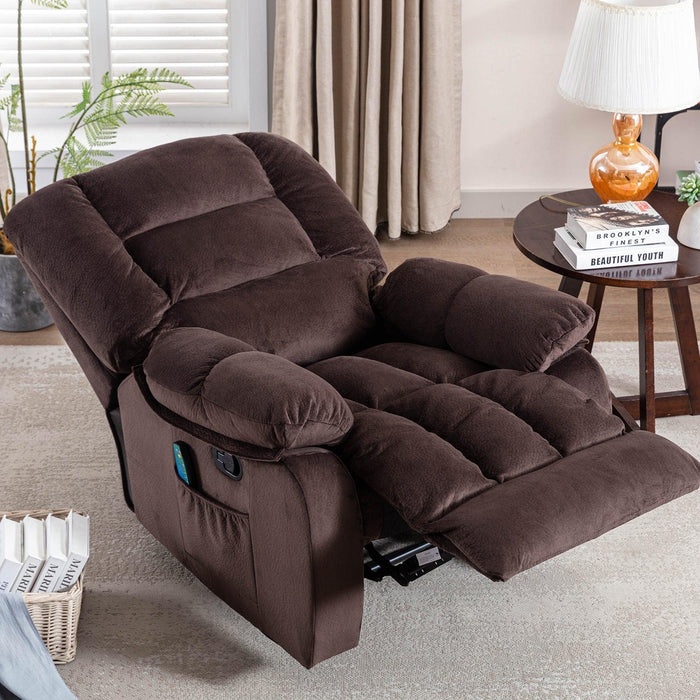 Overstuffed Massage Recliner Chairs with Heat and Vibration, Soft Fabric Single Manual Reclining Chair for Living Room Bedroom  (Brown)