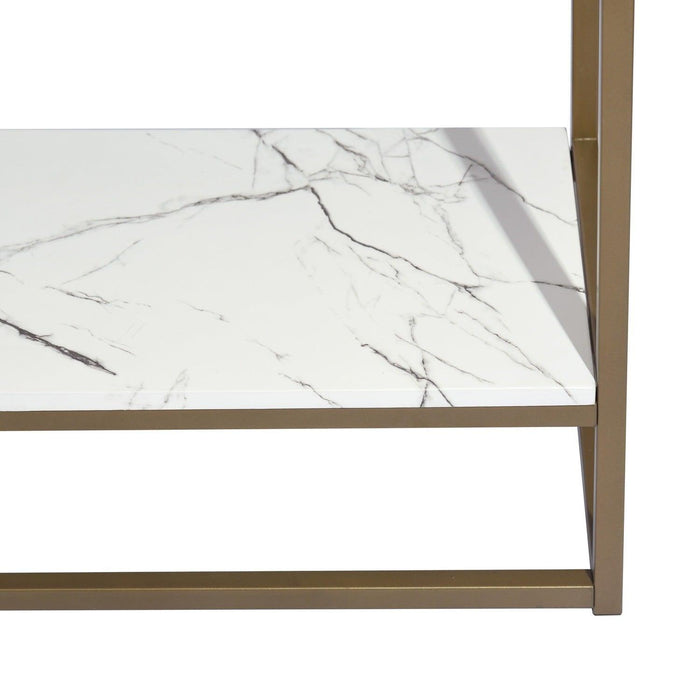 59.8 inch White Marble Gold Frame TV STAND WithStorage