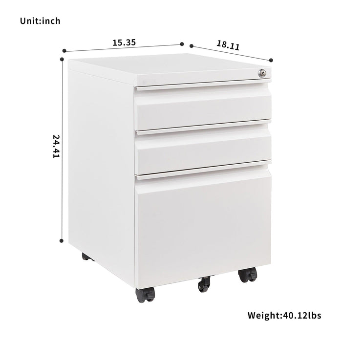 3 Drawer File Cabinet with Lock, Steel Mobile Filing Cabinet on Anti-tilt Wheels, Rolling Locking Office Cabinets Under Desk for Legal/Letter Size