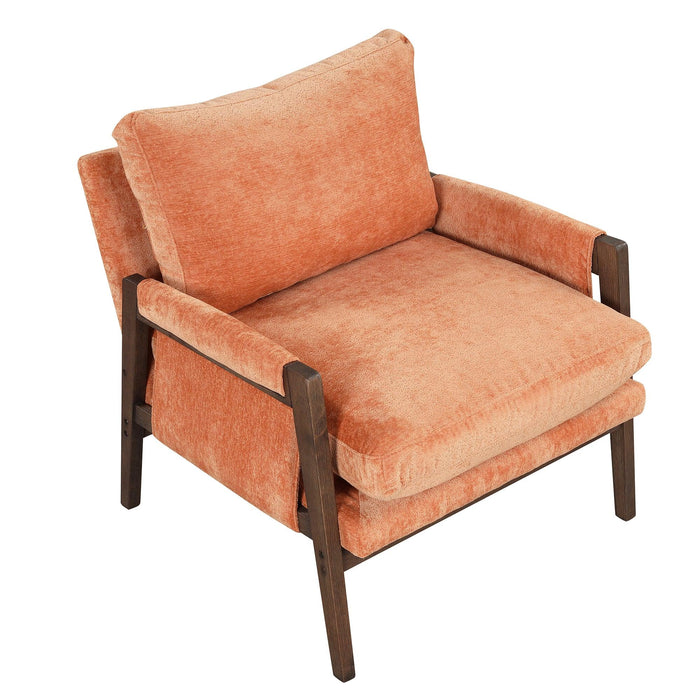 Mid-CenturyModern Velvet Accent Chair,Leisure Chair with Solid Wood and Thick Seat Cushion for Living Room,Bedroom,Studio,Orange