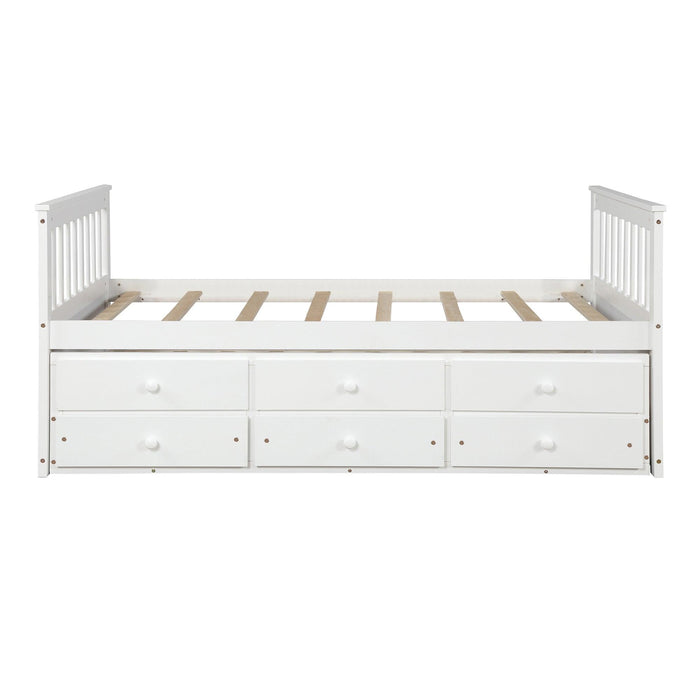 Captain's Bed Twin Daybed with Trundle Bed andStorage Drawers, White