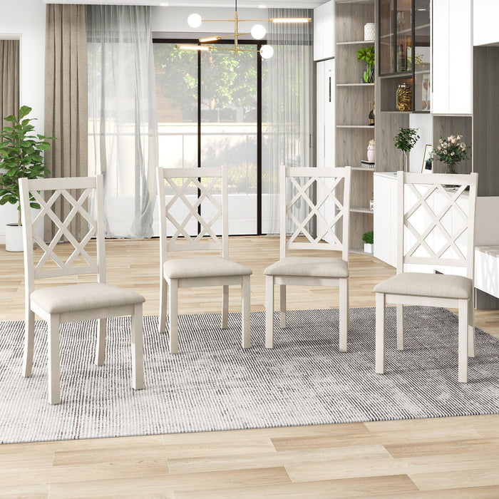 Mid-Century Solid Wood 5-Piece Round Dining Table Set, Kitchen Table Set with Upholstered Chairs for Small Places, Walnut Table+Beige Chair