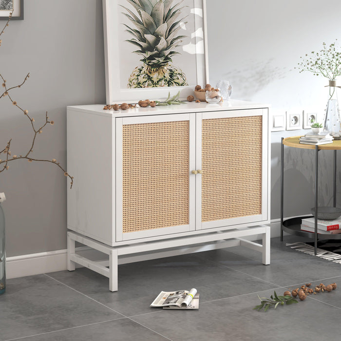 Natural rattan 2 door cabinet，with 1 Adjustable Inner Shelves，rattan，AccentStorage Cabinet