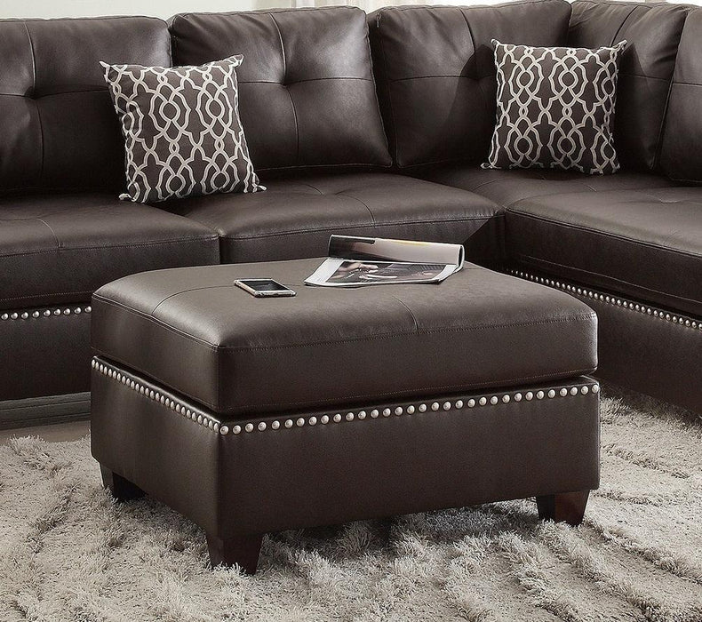 3-pcs Sectional Sofa Espresso Bonded Leather Cushion Sofa Chaise Ottoman Reversible Couch Pillows