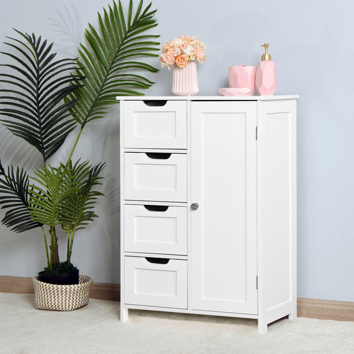 White BathroomStorage Cabinet, Floor Cabinet with Adjustable Shelf and Drawers