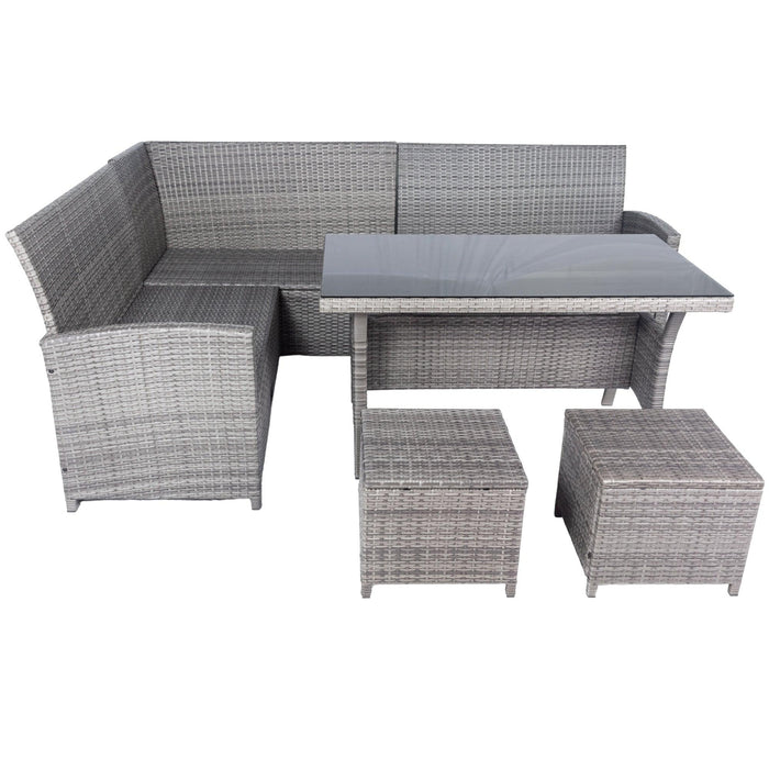 6 Pieces PE Rattan sectional Outdoor Furniture Cushioned Sofa Set with 2Storage Under Seat Grey