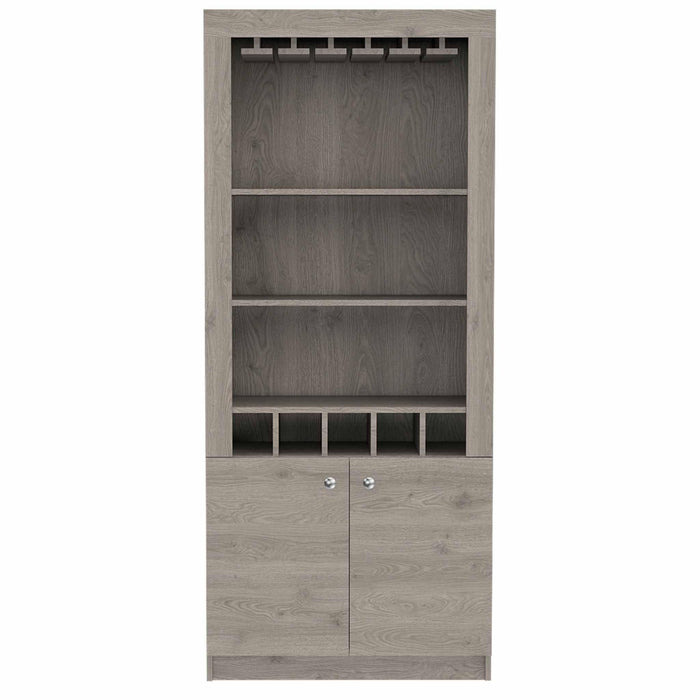 Plympton 3-Shelf Rectangle 5-Bottle Bar Cabinet  Light Gray