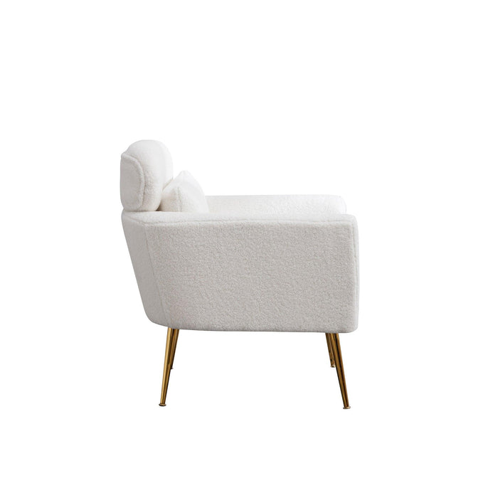 29.5"WModern Boucle Accent Chair Armchair Upholstered Reading Chair Single Sofa Leisure Club Chair with Gold Metal Leg and Throw Pillow for Living Room Bedroom Dorm Room Office, Ivory Boucle