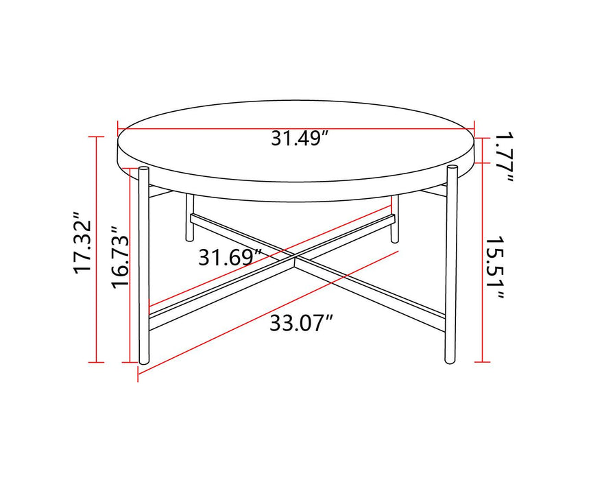 Modern  Thread Design Round Coffee Table ,  MDF  Table Top with Cross Legs Metal Base(Two-piece Set)