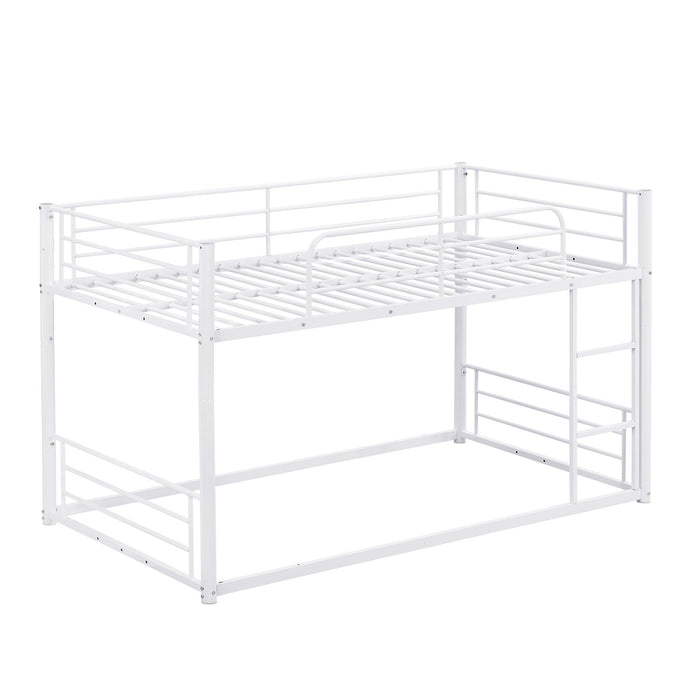 Twin Size Metal Bunk Bed with Ladders and Slide, Divided into Platform and Loft Bed, White